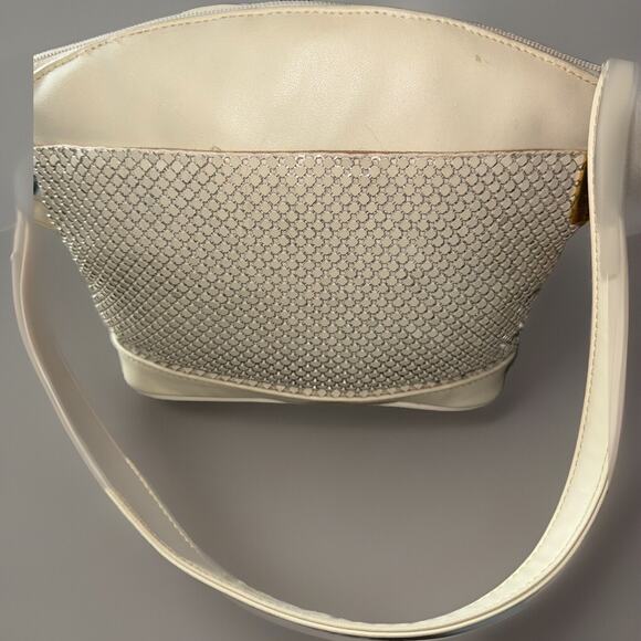 Vintage WHITING & DAVIS METAL MESH BAG Cream White SHOULDER STRAP - Picture 2 of 10